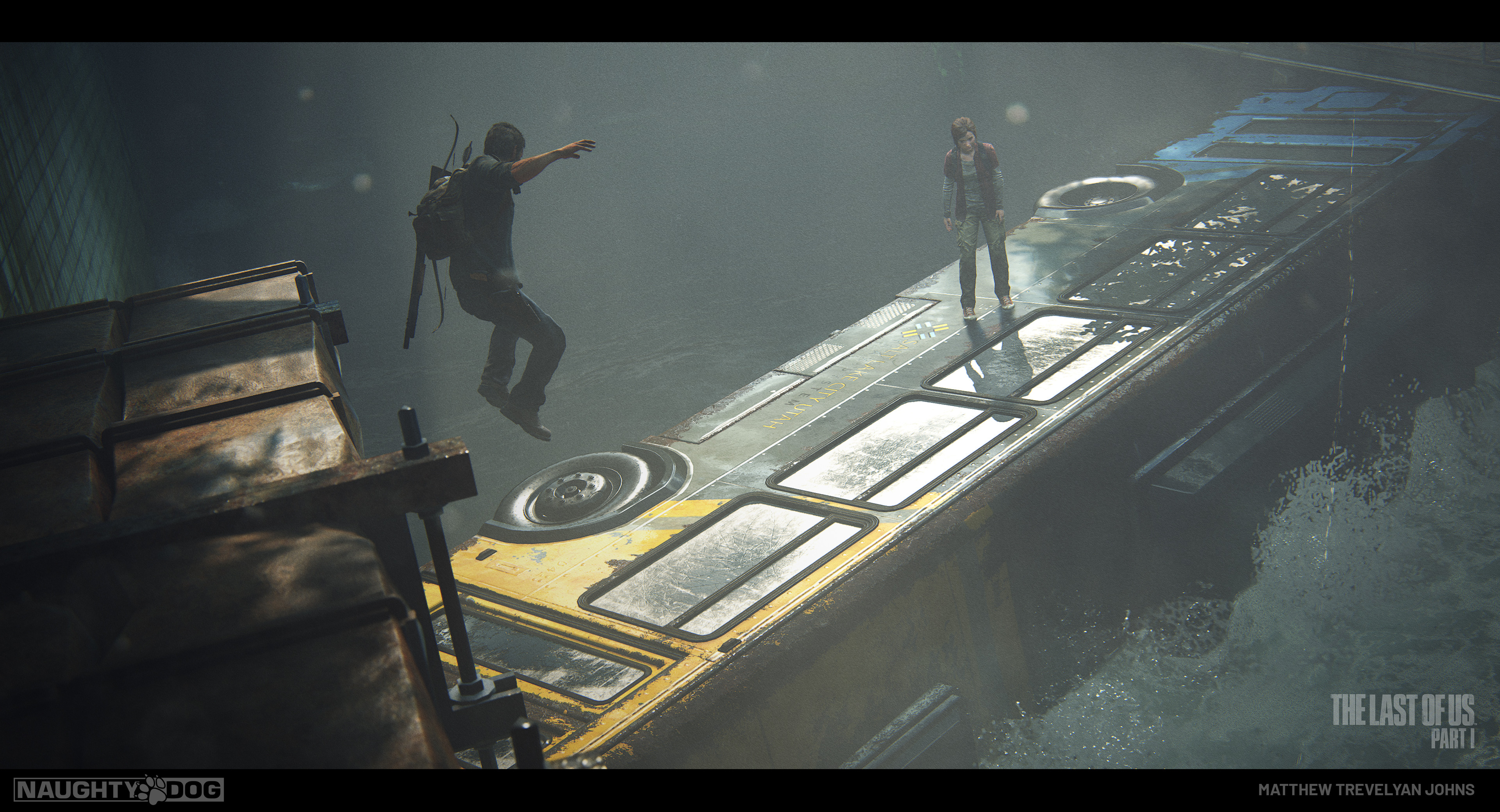 I also worked with Alex Rivera again on this exciting sequence, the unstable bus that would sink, trapping Joel inside...