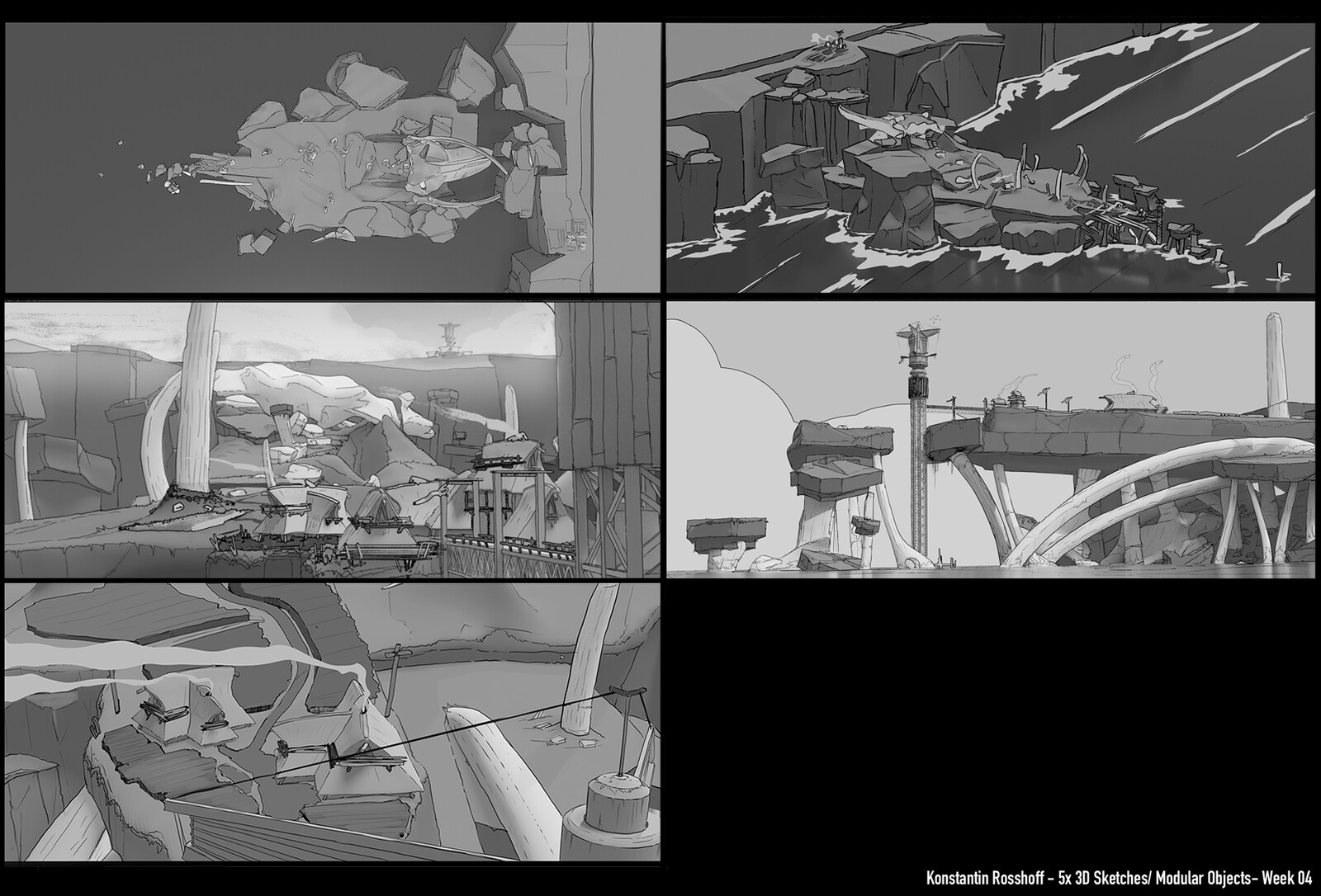 Sketches of Environment Concept Art Class by Simeon Schaffner 2021