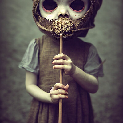 Dark philosophy darkphilosophy zombie child wearing a burlap mask holding a lol e837d520 db4d 4a3b b977 e0c9a9751cd2