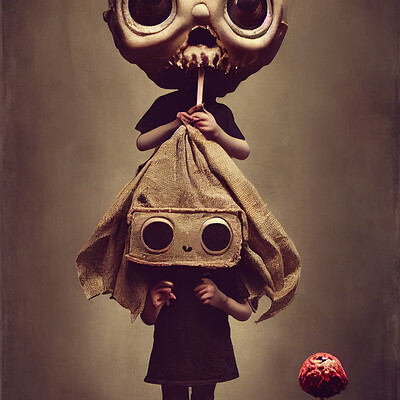 Dark philosophy darkphilosophy zombie child wearing a burlap mask holding a lol b4f50809 7099 47d5 be04 5638dcb54dcc