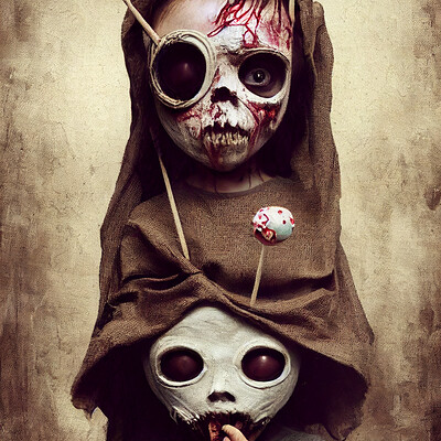 Dark philosophy darkphilosophy zombie child wearing a burlap mask holding a lol 5429b3c9 9cc8 4056 9305 436d739fc2b0