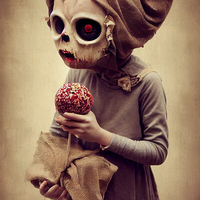 Dark philosophy darkphilosophy zombie child wearing a burlap mask holding a lol 629f4034 ad91 4410 9033 08092babaeb0