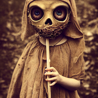 Dark philosophy darkphilosophy zombie child wearing a burlap mask holding a lol a07055ee 59bc 4bdd 99aa 548be884220c