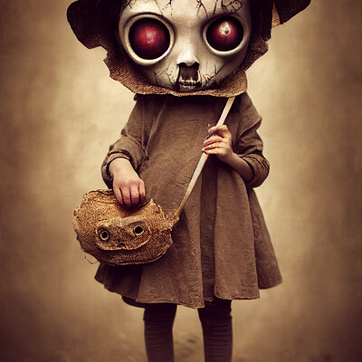 Dark philosophy darkphilosophy zombie child wearing a burlap mask holding a lol eaeb95af e4d3 4e0d 8fcf f851a31a6e24