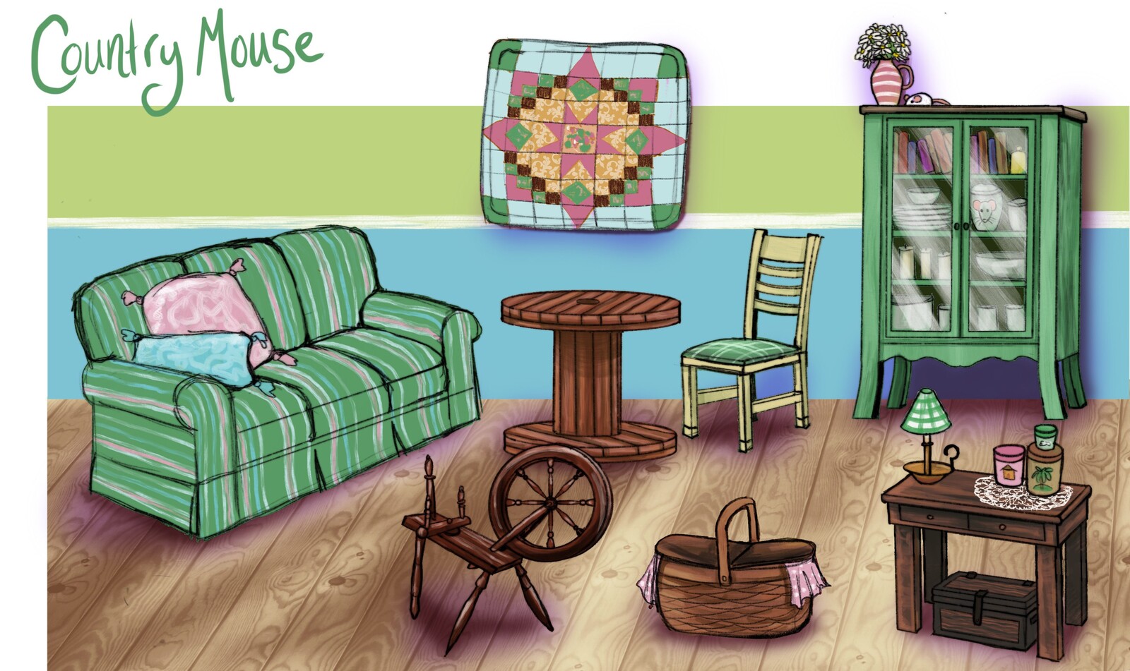 Concept for the Country Mouse set, drawn in Procreate
