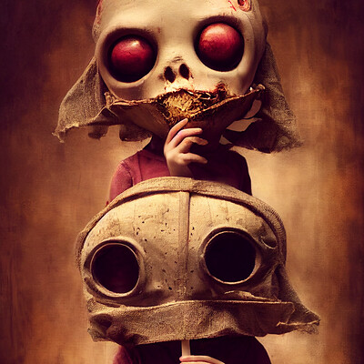 Dark philosophy darkphilosophy zombie child wearing a burlap mask holding a lol 9454728d a19d 4244 9396 987620e7cc15