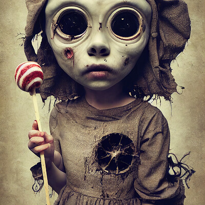 Dark philosophy darkphilosophy zombie child wearing a burlap mask holding a lol 8a0d8d1a e4b3 4a3c 9476 e5d14404129a