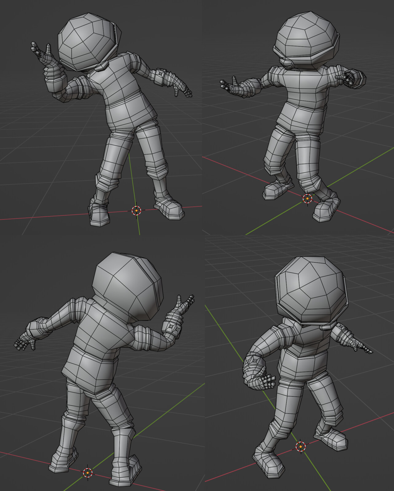 Astronaut wireframe model (blender viewport, lowpoly subdivision).