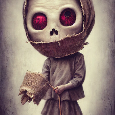Dark philosophy darkphilosophy zombie child wearing a burlap mask holding a lol 6849ecf3 7336 434e 90c7 707db55f8dd1