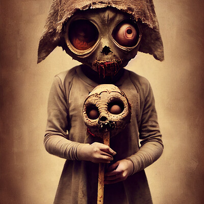 Dark philosophy darkphilosophy zombie child wearing a burlap mask holding a lol ef9ce972 924e 4ad5 83c4 1f3d9989188d 1