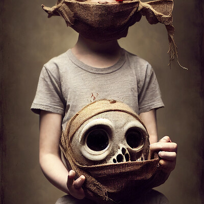 Dark philosophy darkphilosophy zombie child wearing a burlap mask holding a lol 60cd0d81 94b9 4b42 be1a 5a255e2415b5