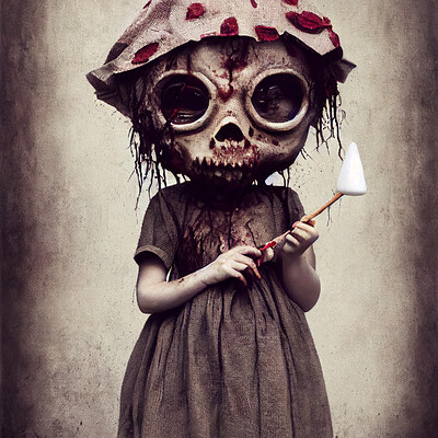 Dark philosophy darkphilosophy zombie child wearing a burlap mask holding a lol 393ee1eb 89b0 4d9c bf2f 4bdc1cf79bc7