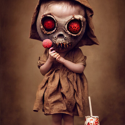 Dark philosophy darkphilosophy zombie child wearing a burlap mask holding a lol 31acb535 d729 4ad1 9acd 7a2c69bdfae9