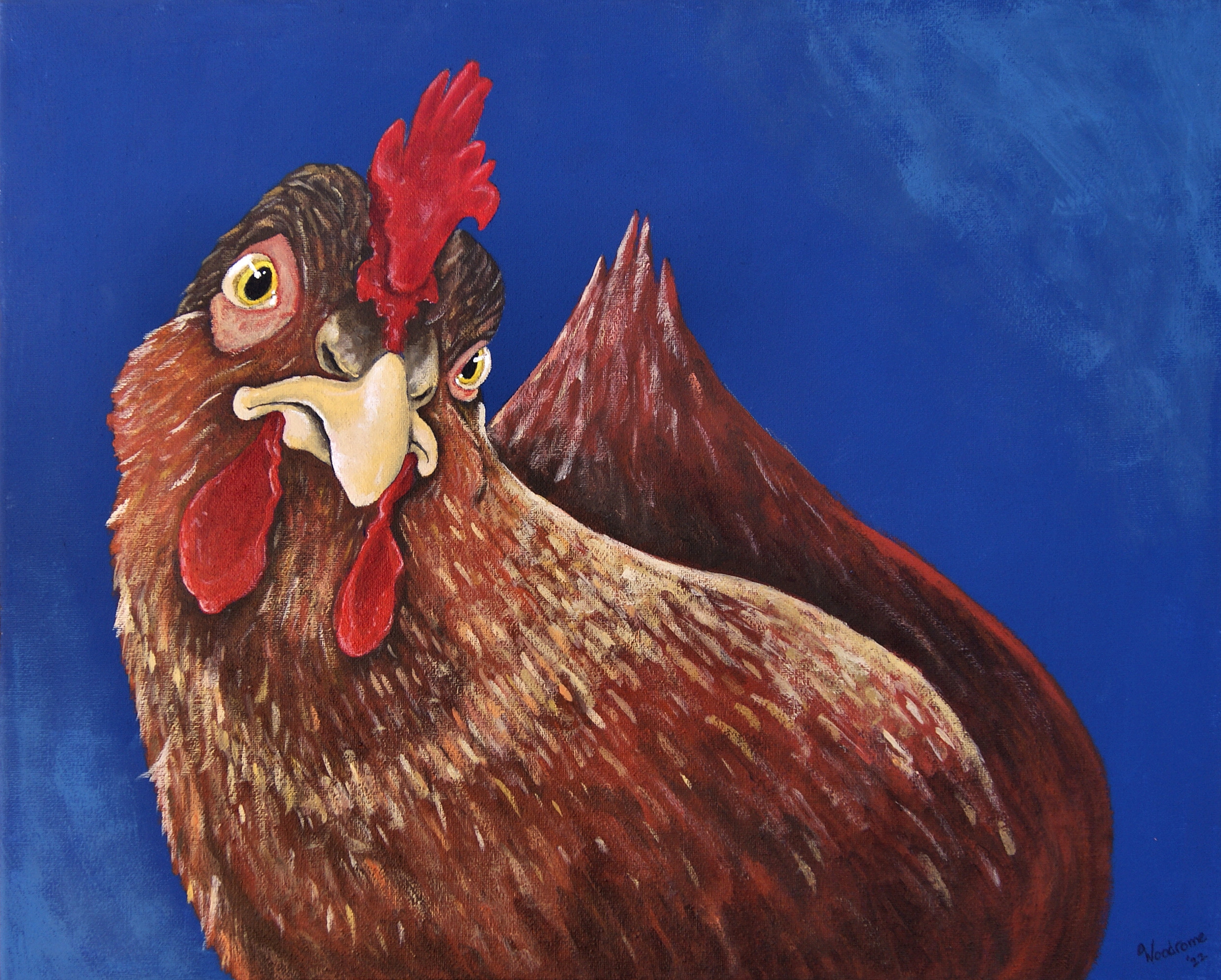 Chicken painting. 
Acrylic painting of a chicken by Glenn D. Woodrome