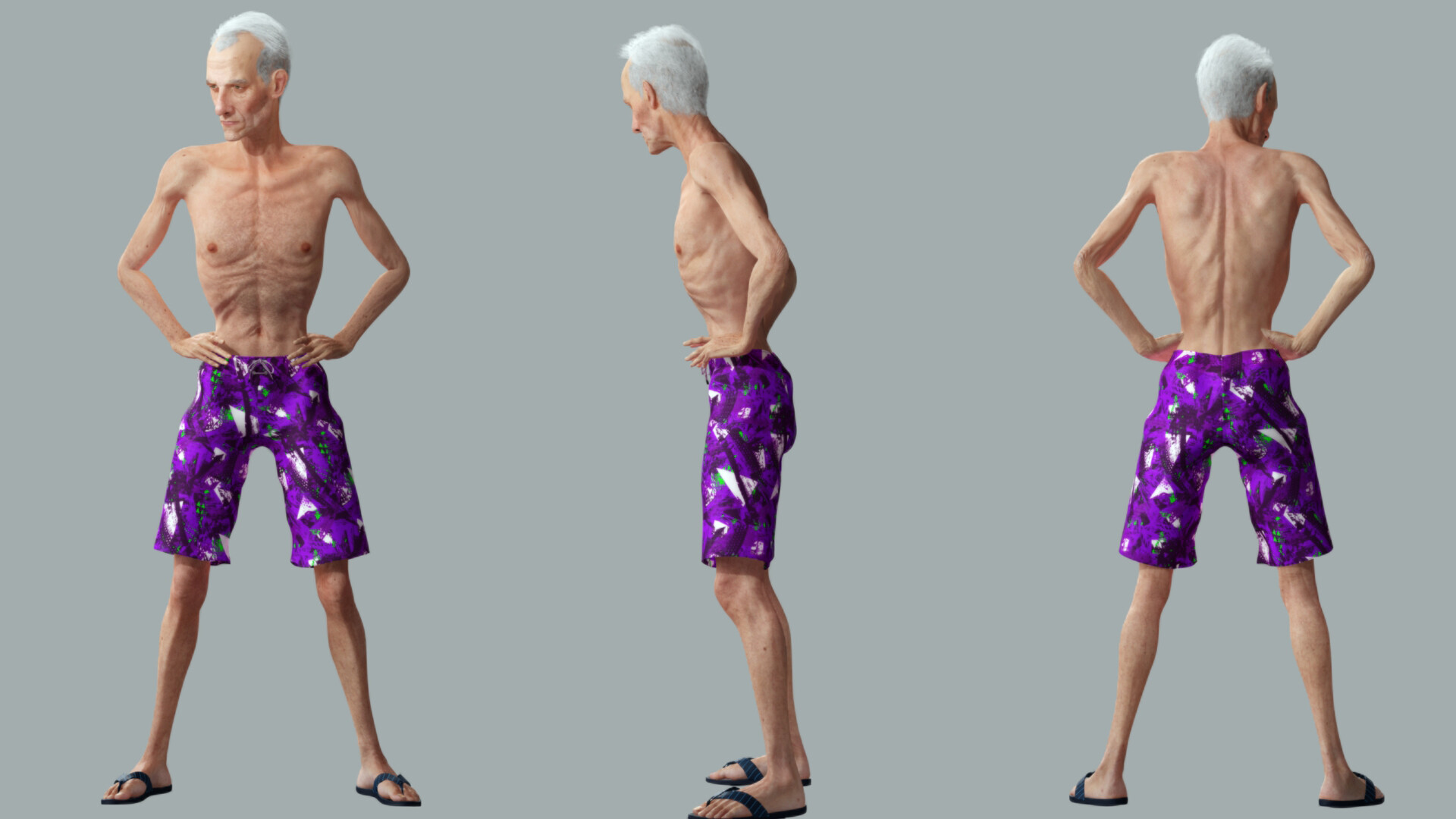 ArtStation - Old Man Tourist naked and clothed Low-poly 3D model