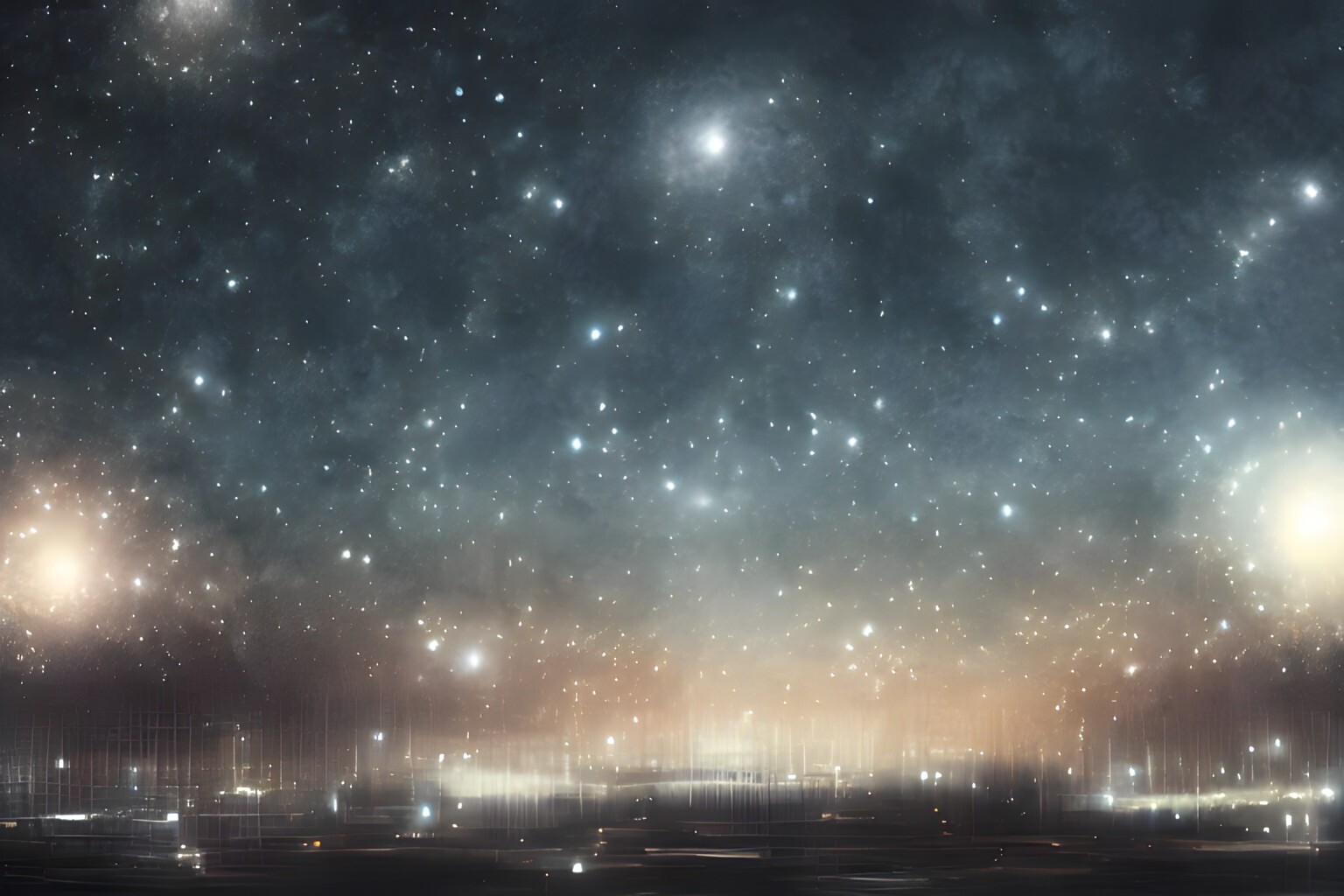 Premium AI Image  Starry night sky with shining stars and futuristic city  in the background created with generative ai