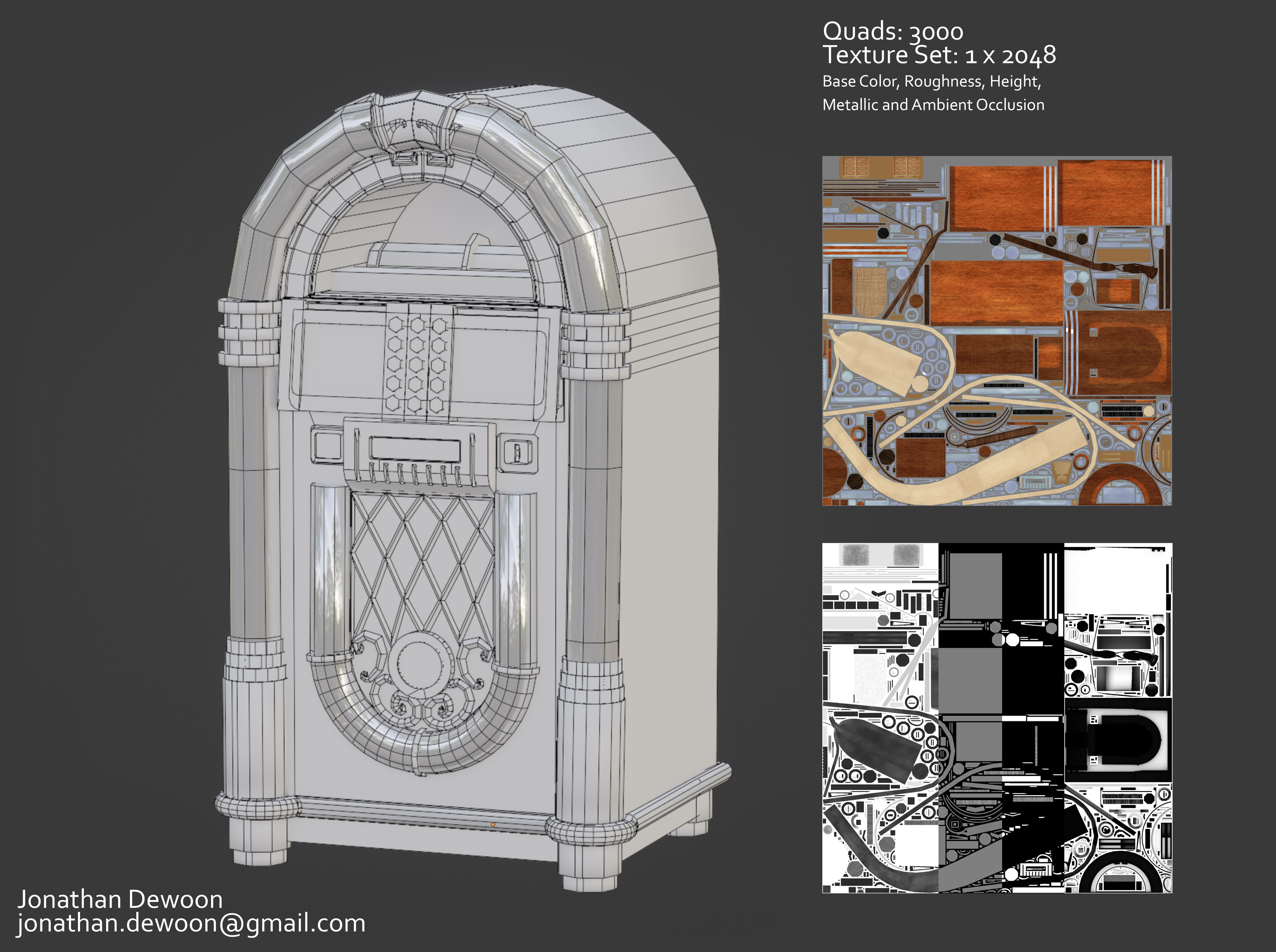 Base Color, Roughness, Height, Metallic and Ambient Occlusion (2K texture)