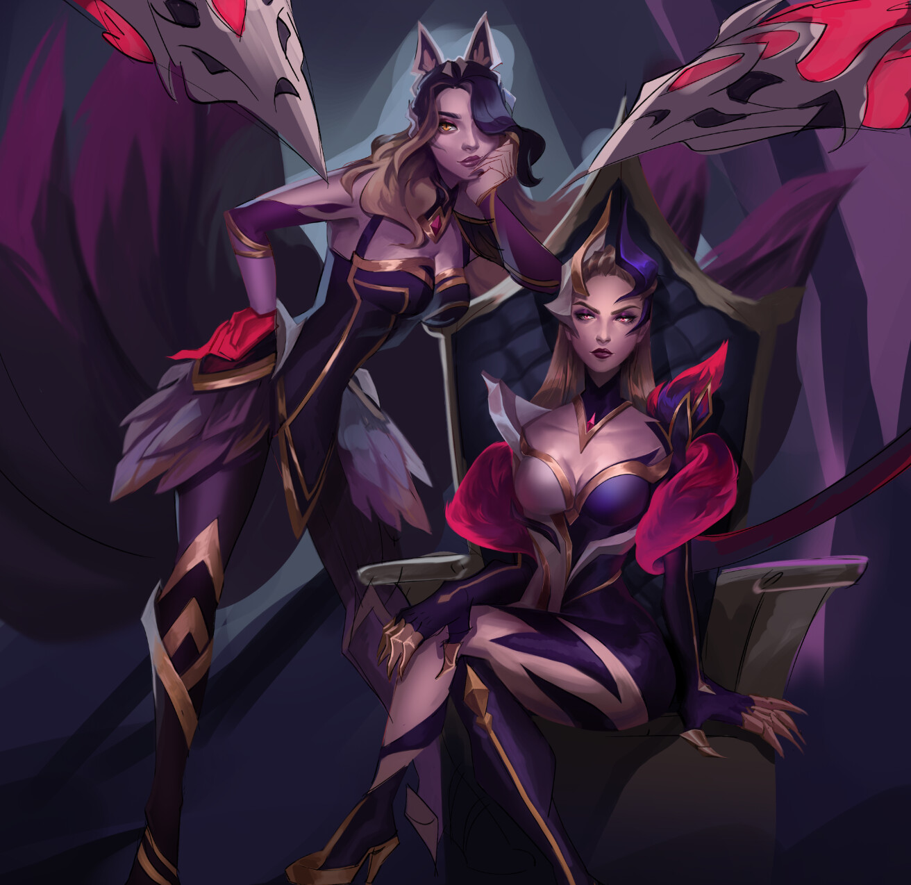 Evelynn rendered. Most of her was painted almost a year ago so it's a bit inconsistent with Ahri