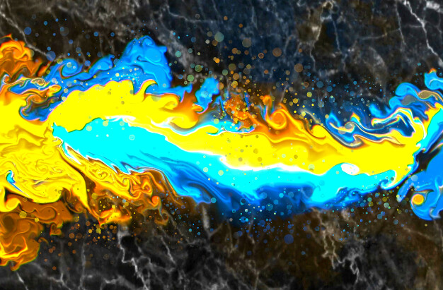 purchase version 4 prints here:  https://donlawrenceart.artstation.com/store/prints/Md6Wp/blue-and-yellow-fluid-pour-with-marble-abstract-art-4
