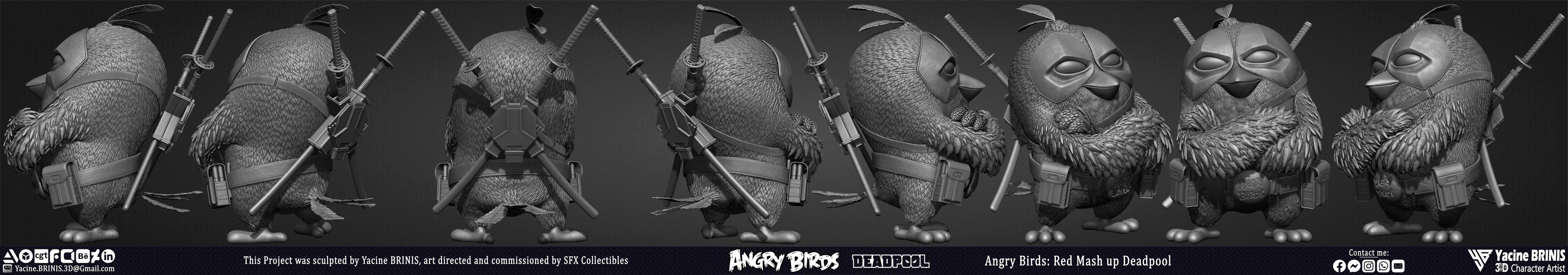 Red Mash Up Deadpool Angry Birds Movie 02 Rovio Entertainment sculpted By Yacine BRINIS 002