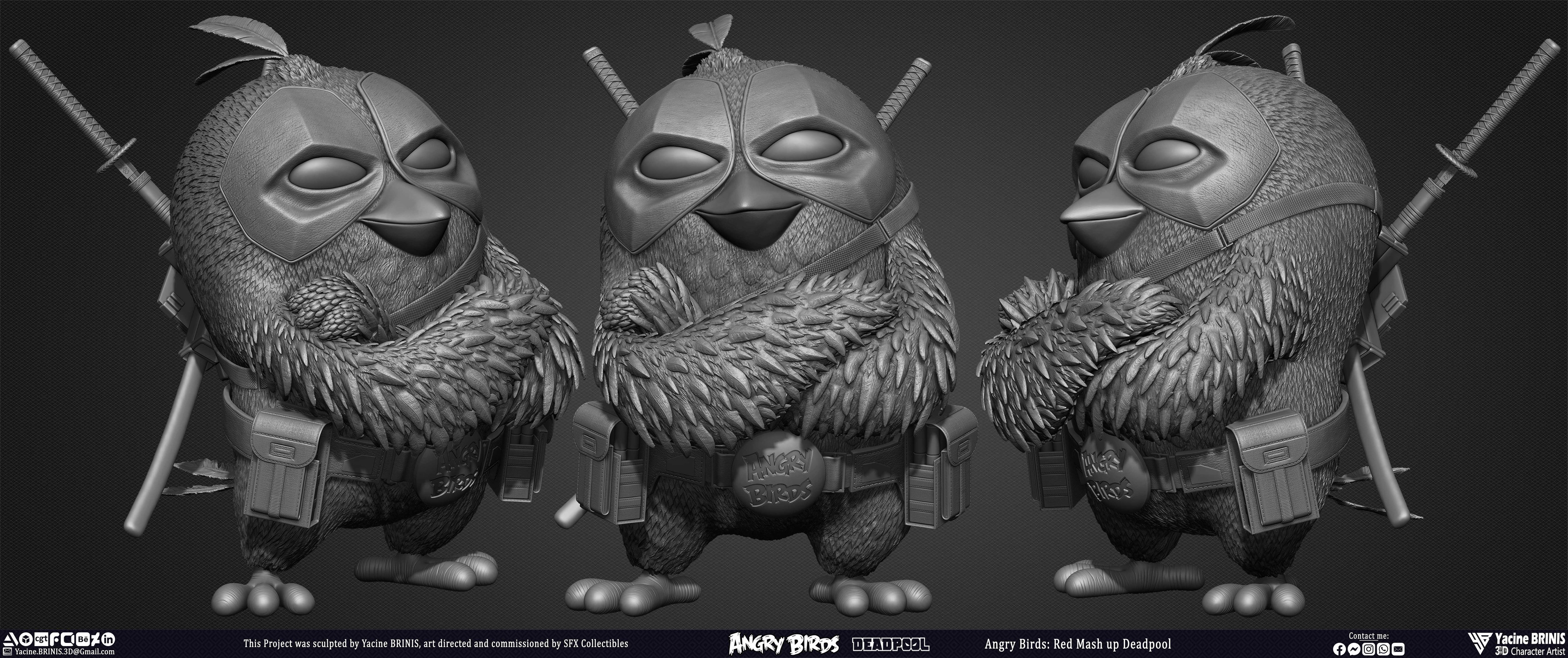 Red Mash Up Deadpool Angry Birds Movie 02 Rovio Entertainment sculpted By Yacine BRINIS 003