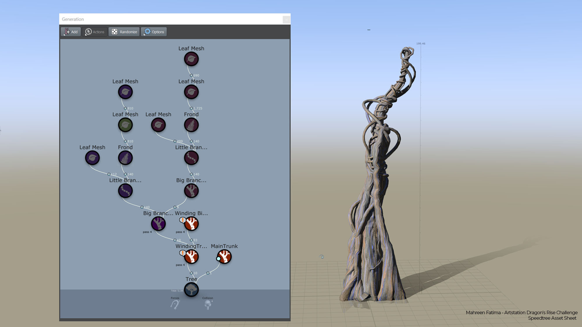 The hidden nodes are a branch grown off of the Trunk that I export separately (shown below).