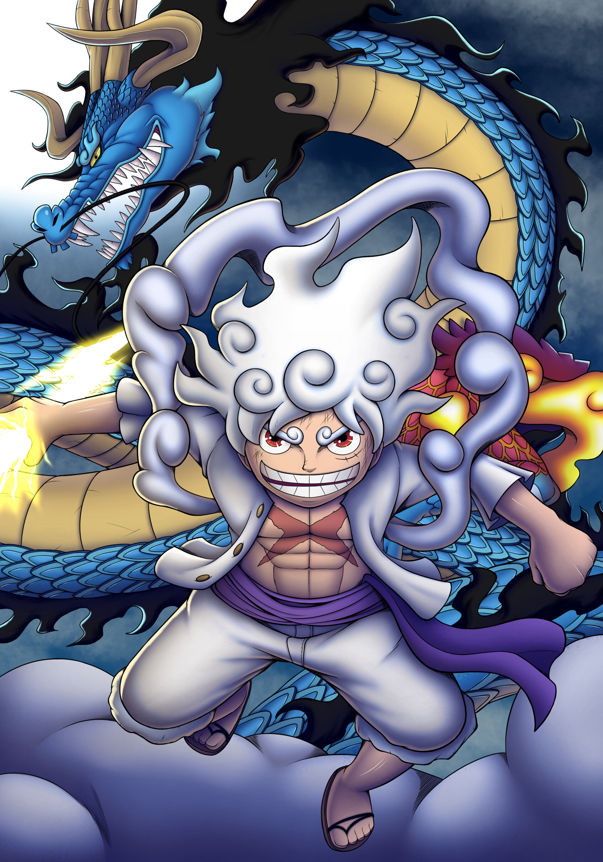 ArtStation - Gear 5 Luffy VS Kaido's Dragon Form