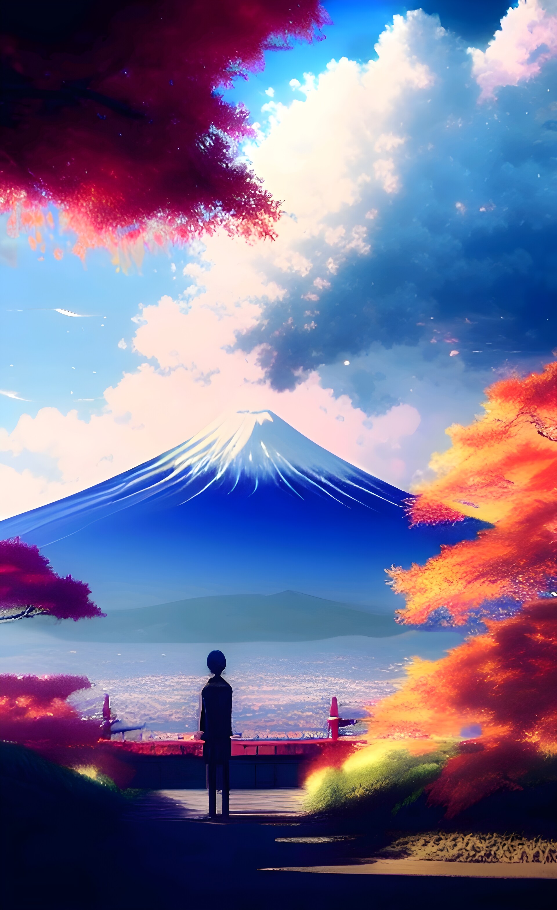 Sunset Anime Art Clouds Sky Scenery 4K Wallpaper iPhone HD Phone