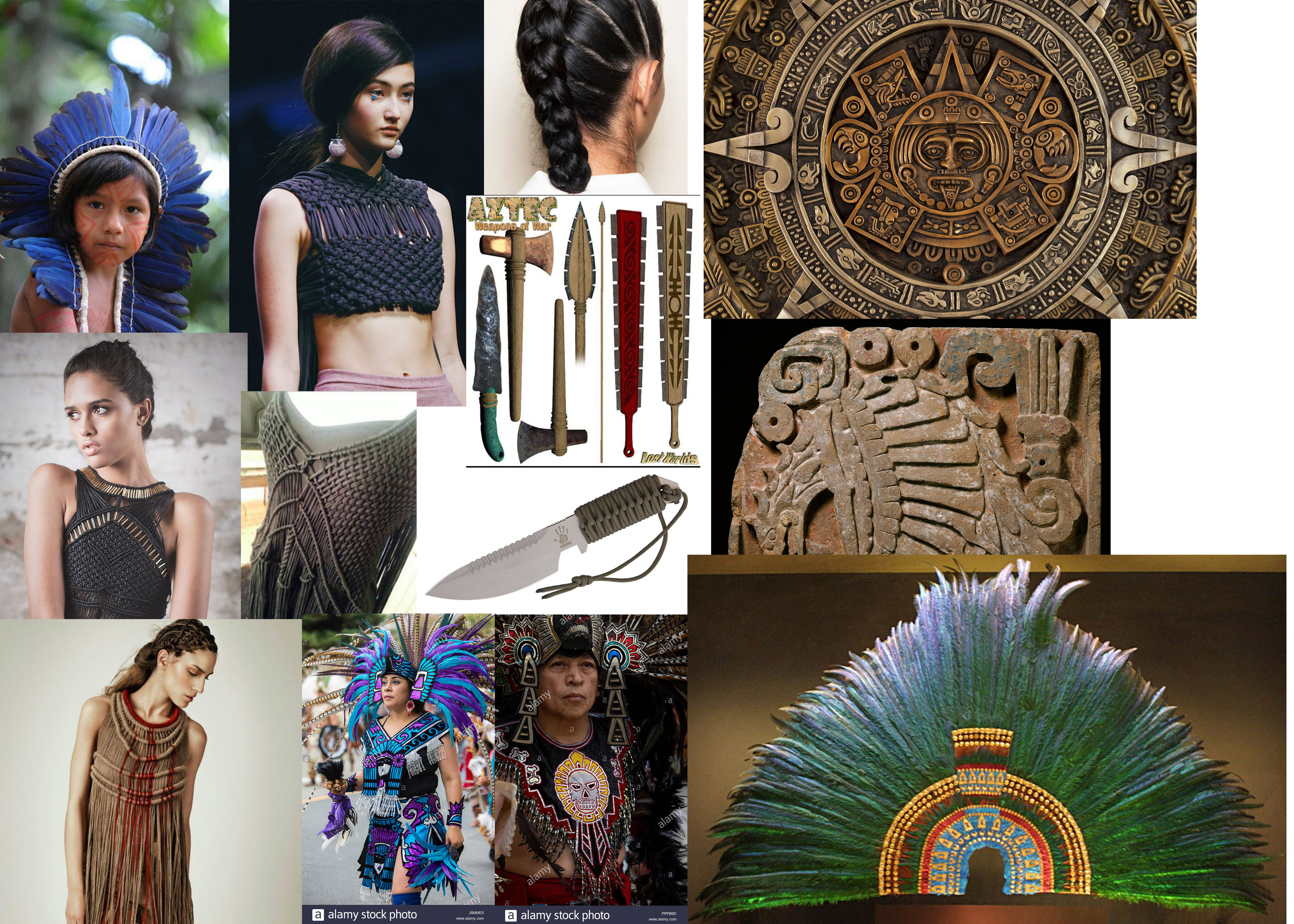 Costume references. We wanted to keep the feeling of the Aztec/ Mayan design language but add a futuristic/ steam punk flair to it. 