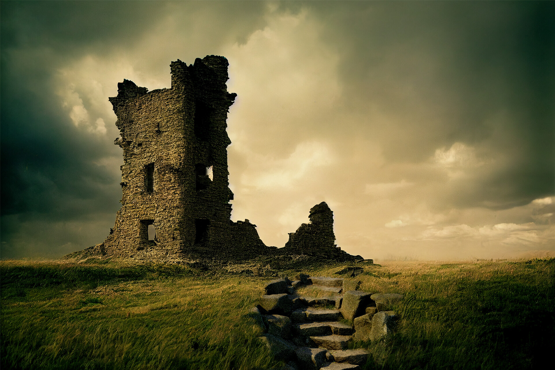ArtStation Castle ruins on windswept plain