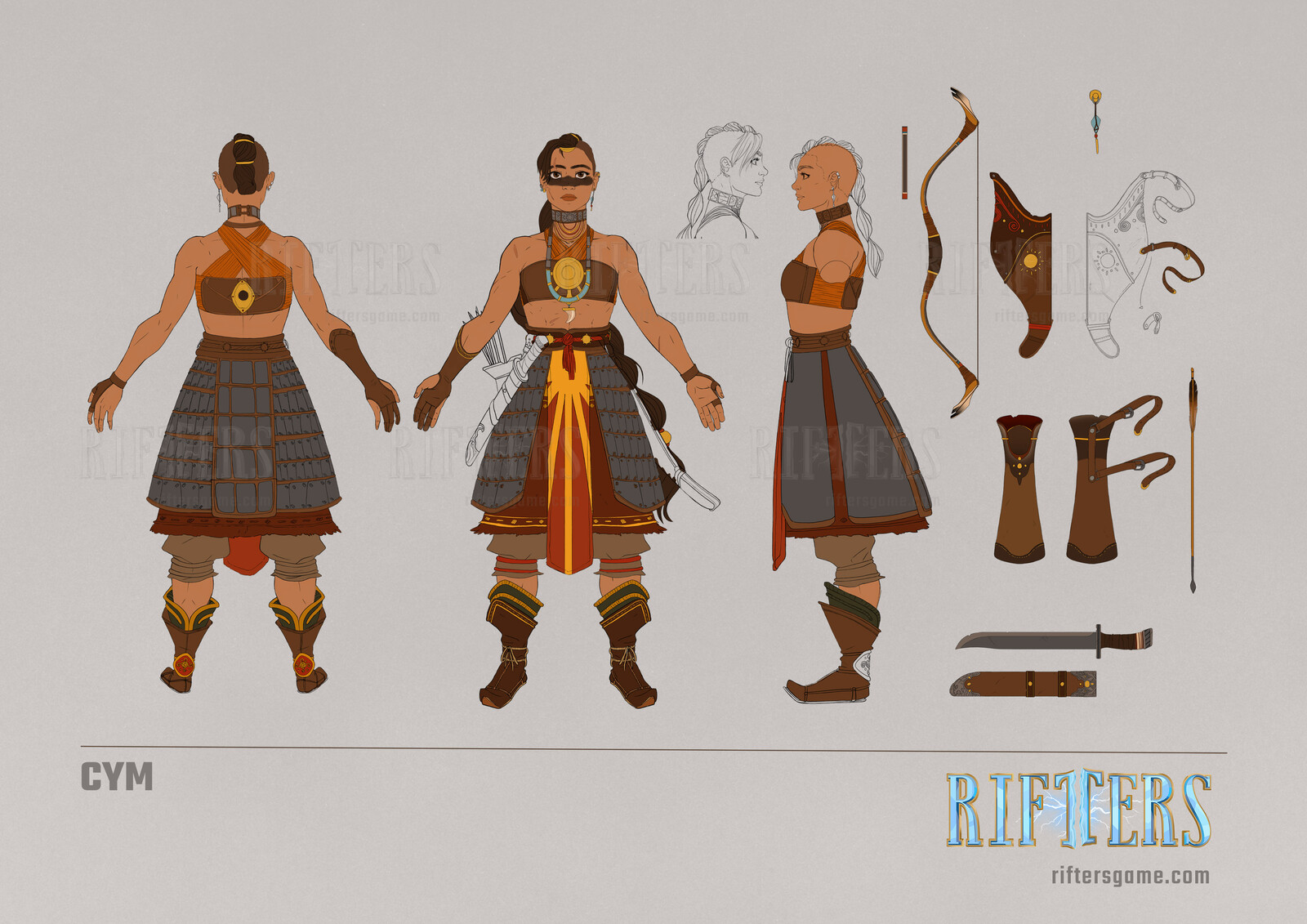 Cym is my tough sweet girl, a mighty huntress. Inspired by a mix of African and Asian steppe cultures.