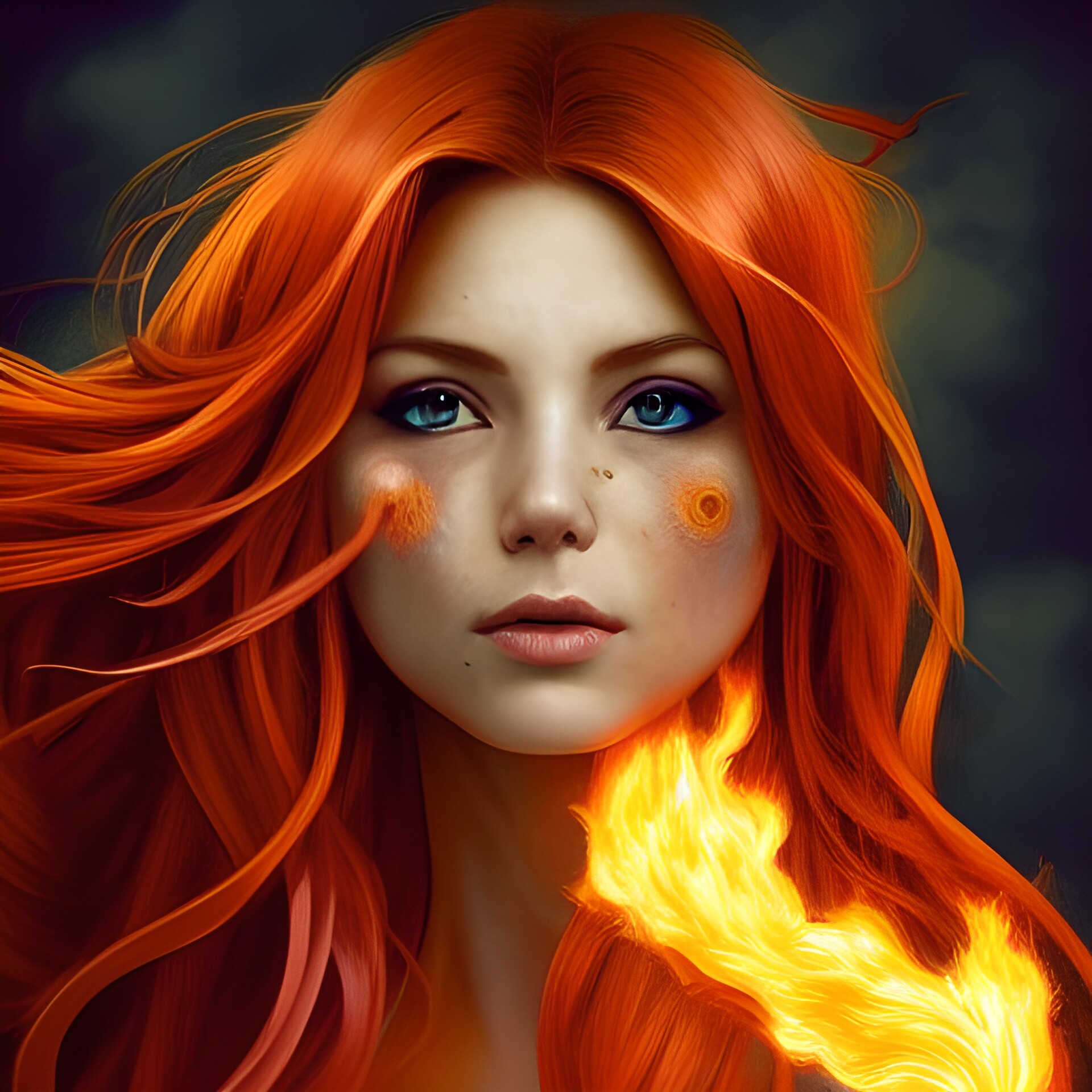 ArtStation - Orange hair fire goddess
