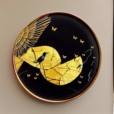 Windwatercloud troberts4 kintsugi art style of a black circle and flying birds 3f009773 10d7 4851 889c c7009b21cc00