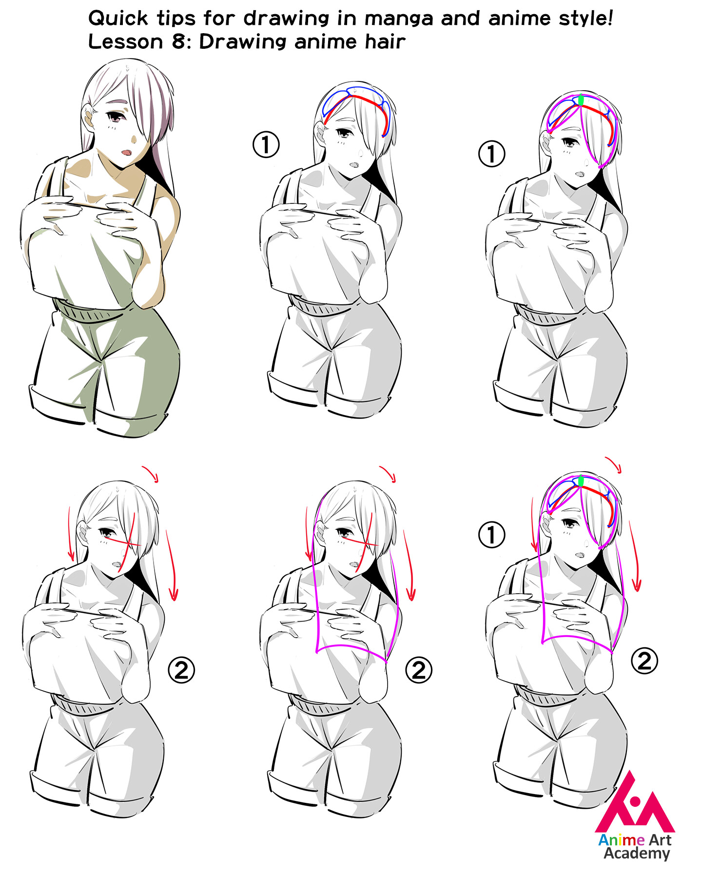 ArtStation - Quick tips for drawing in manga and anime style! Lesson 8: Drawing  anime hair