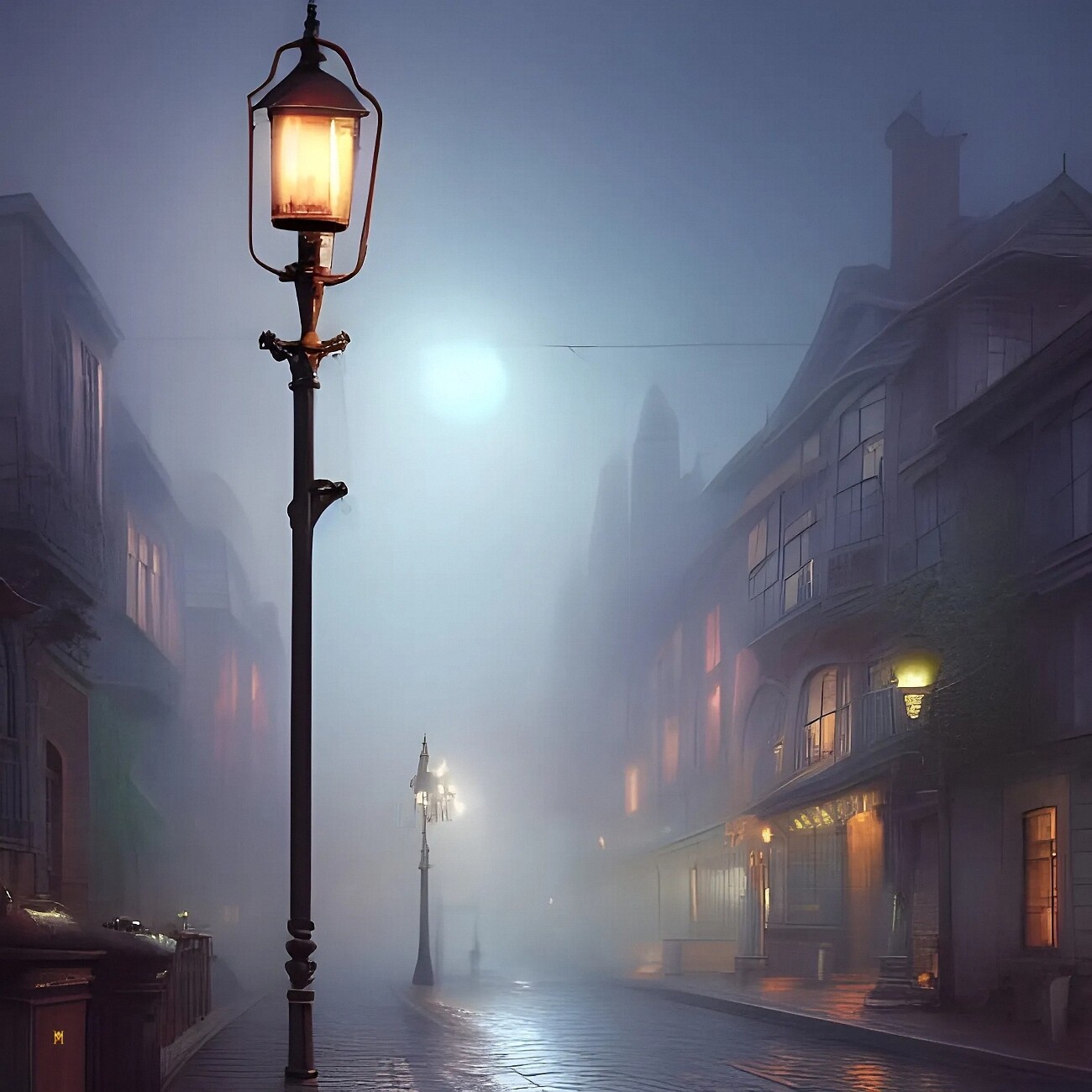 ArtStation - Street in the evening fog