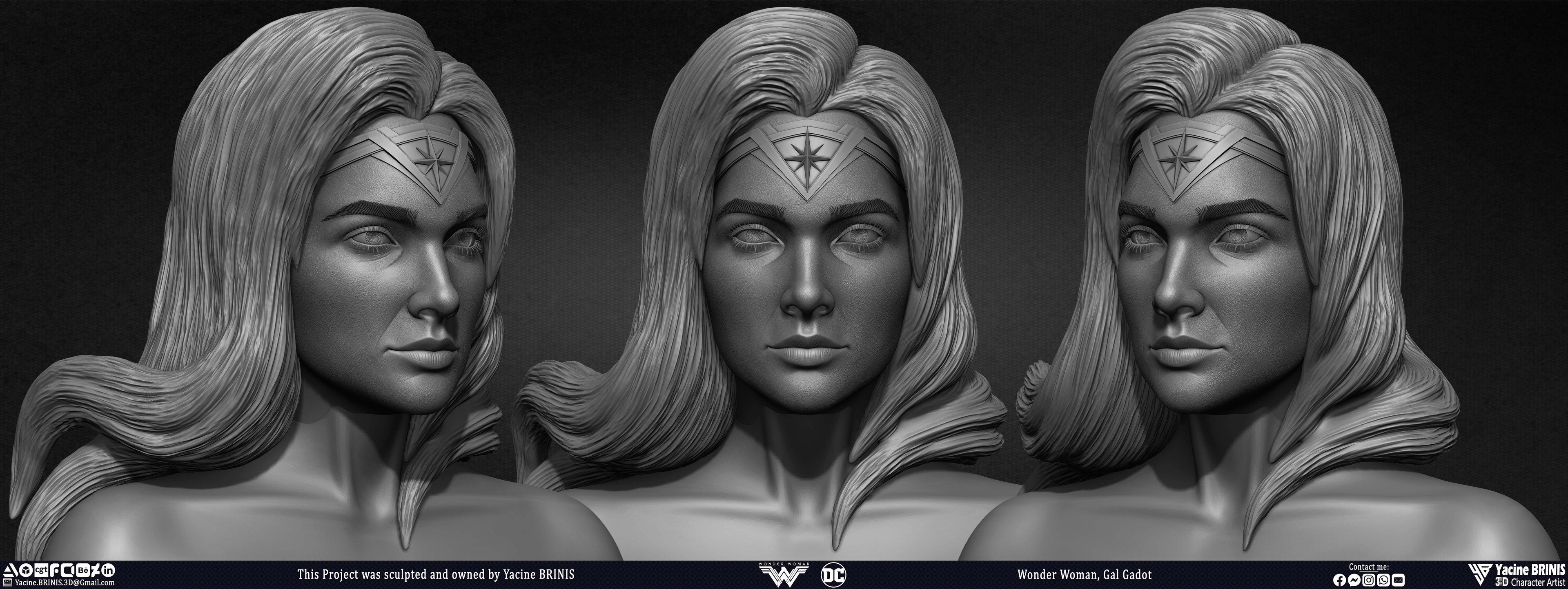 Wonder Woman Gal Gadot 3D Model sculpted by Yacine BRINIS 017