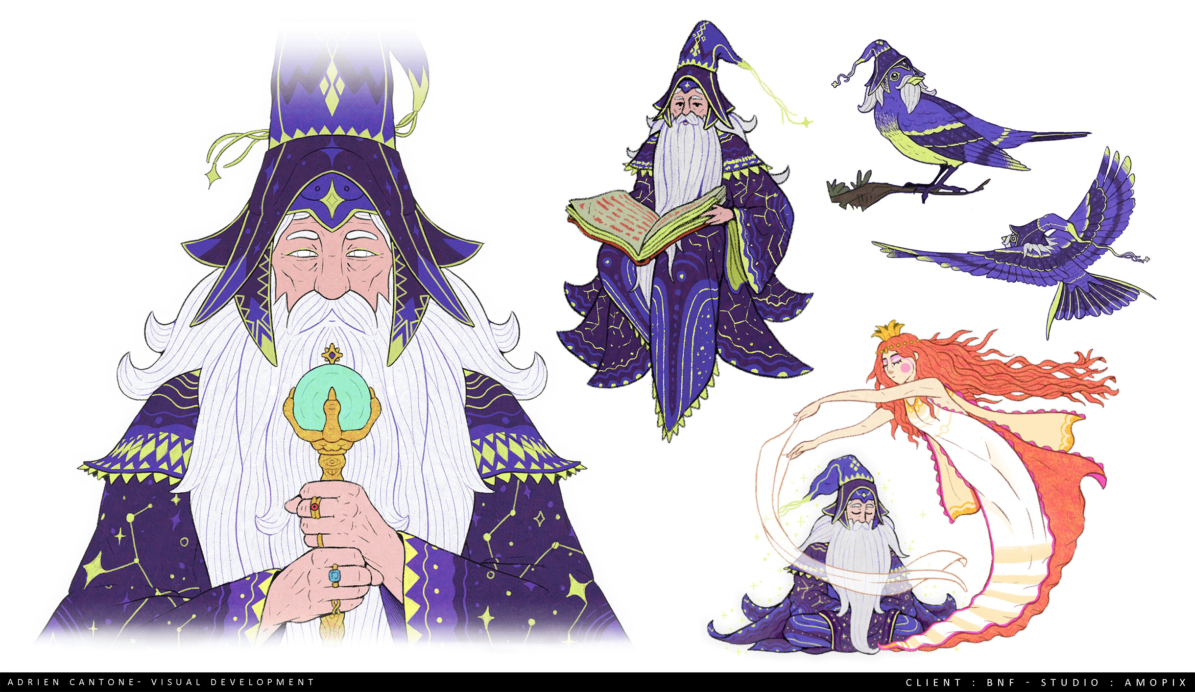 Merlin's Charadesign. we didn't have much time for the research phase so all the characters are drawn directly in the pose they have in the paintings. 