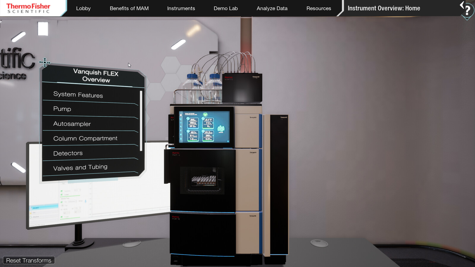 When the users clicks on an instrument, the are brought closer in to inspect it. I have developed the widget beside it to exist in World-space and the user can actual grab the corner and reposition it in the room wherever they would like.