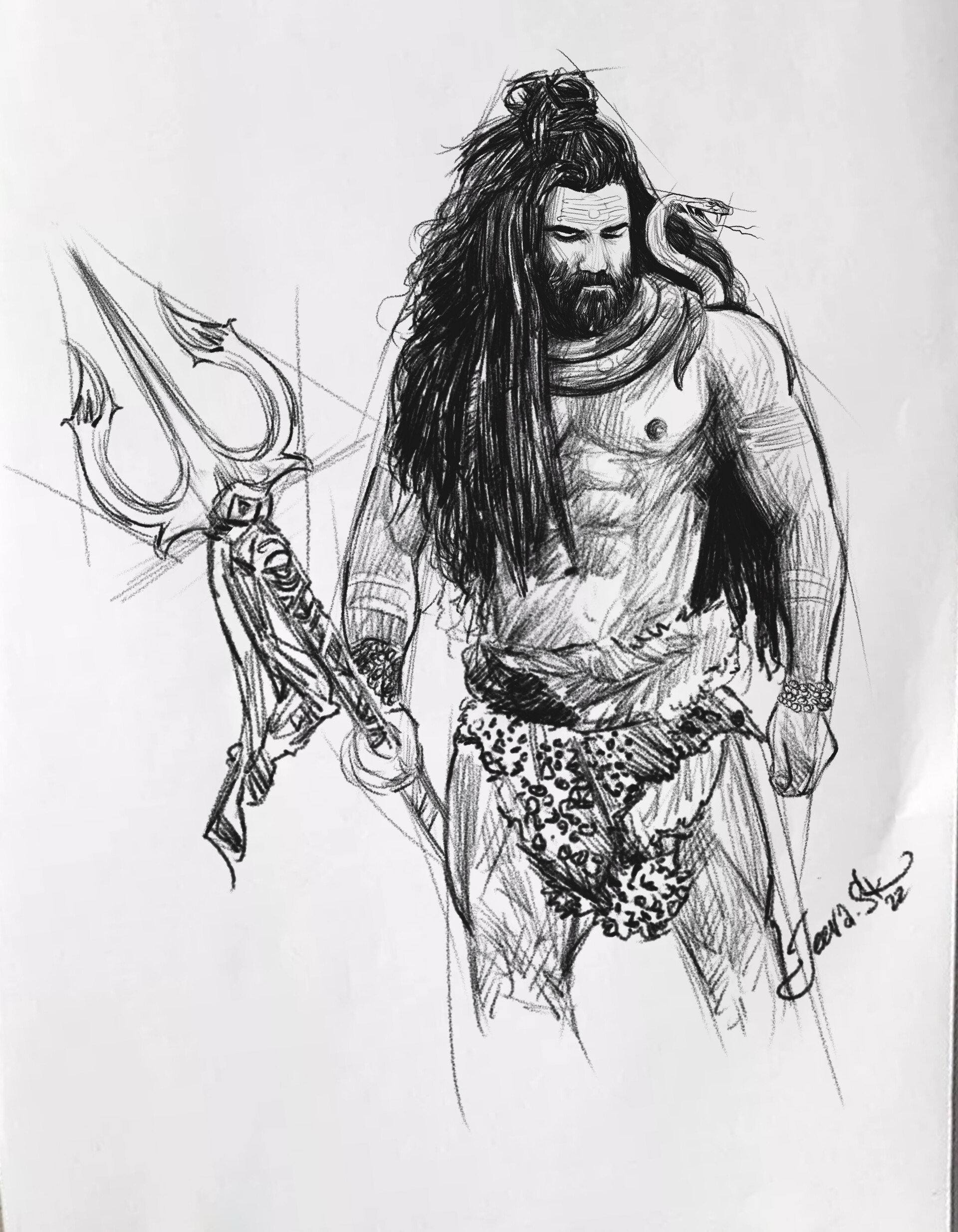 Lord Shiva, Pencil Sketch Drawing