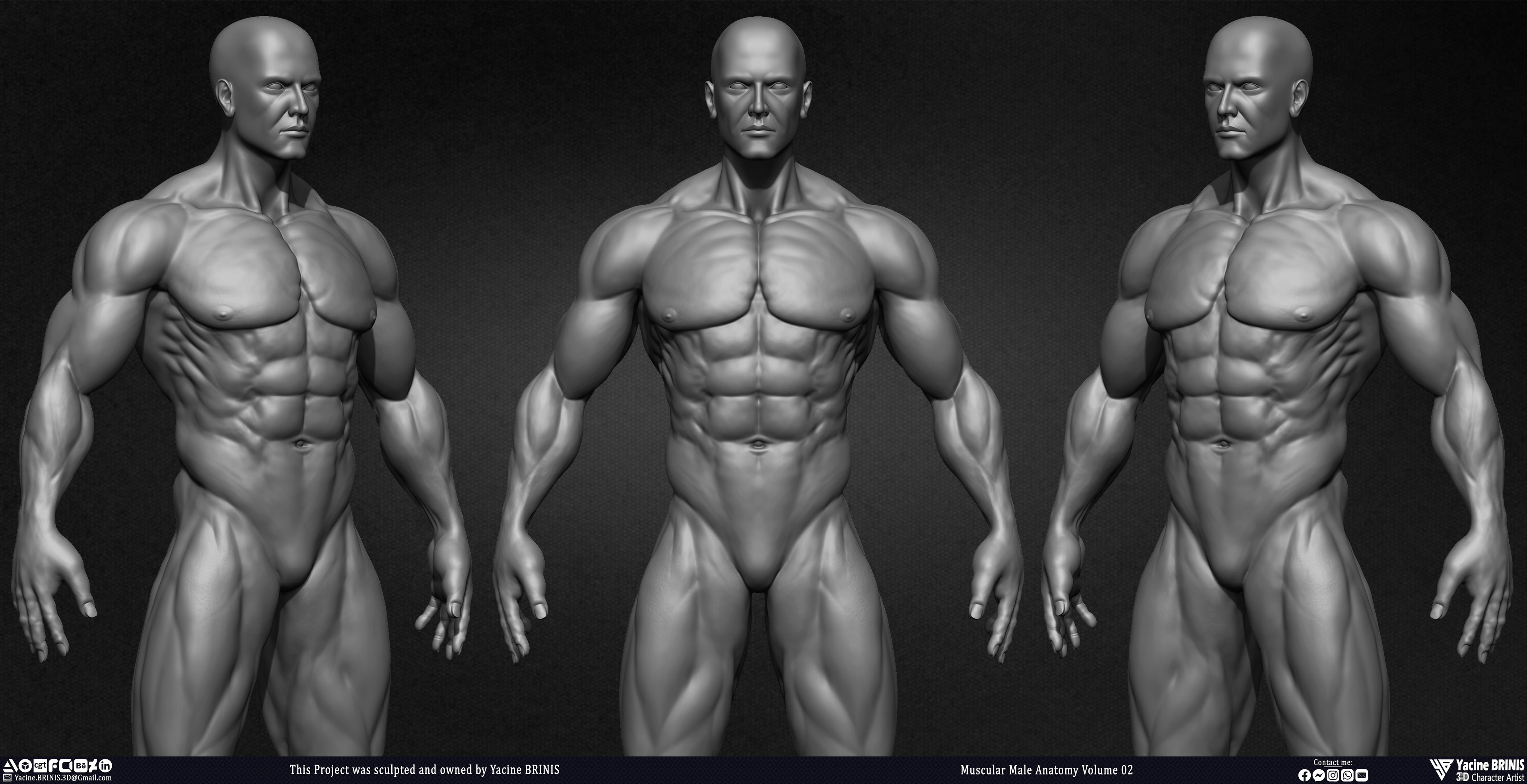 Muscular Male Anatomy Volume 2 3D Character sculpted by Yacine BRINIS 004