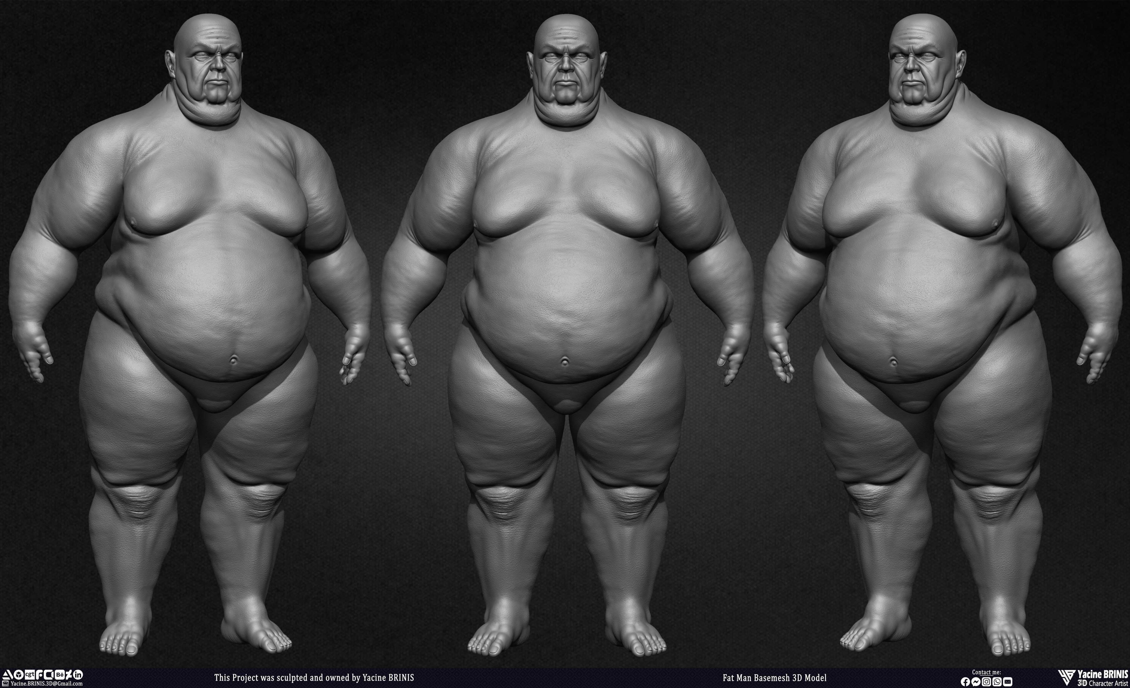 Fat man Basemesh 3D Model sculpted by Yacine BRINIS 004