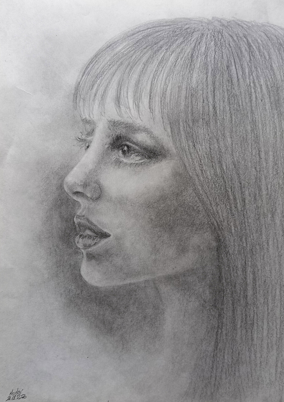 A portrait of Jane in profile - a pencil sketch