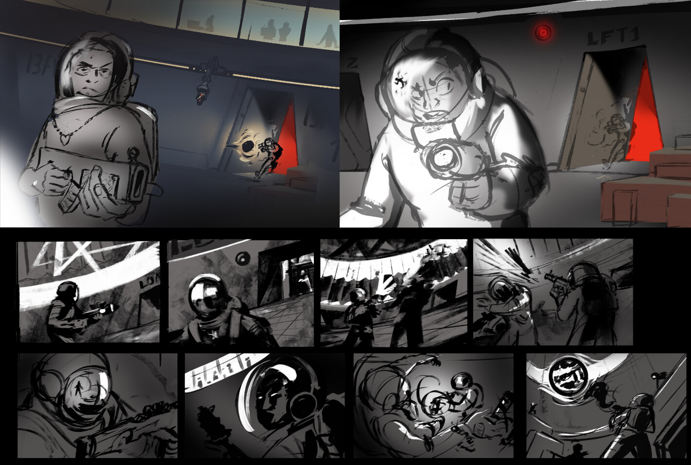 Development of the scene and composition.