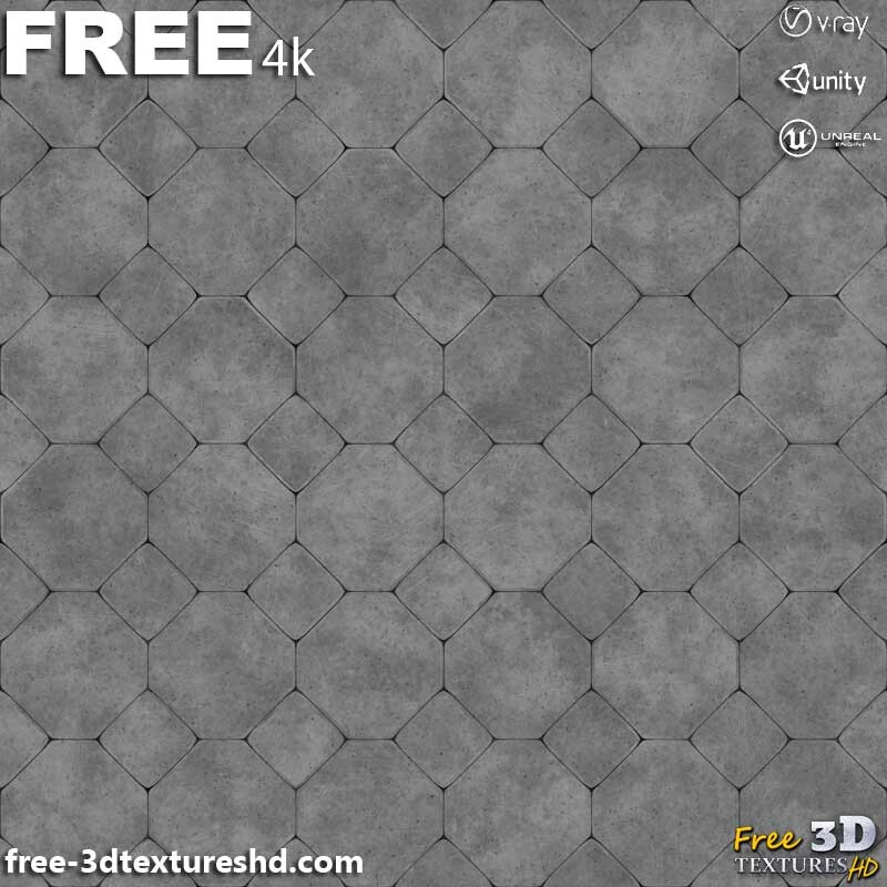 3D textures PBR free Download Hexagonal Concrete Pavement 3D Texture