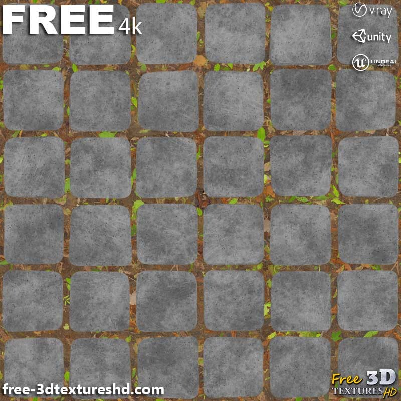 3D textures PBR free Download Old Concrete pavement with Grass 3D