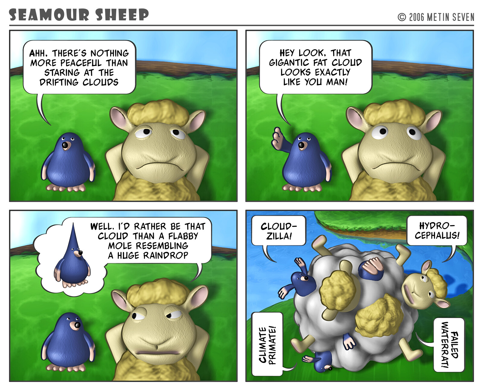 Seamour Sheep and Marty Mole comic strip episode: Clouds