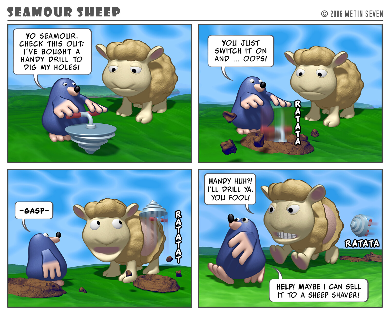 Seamour Sheep and Marty Mole comic strip episode: Drill