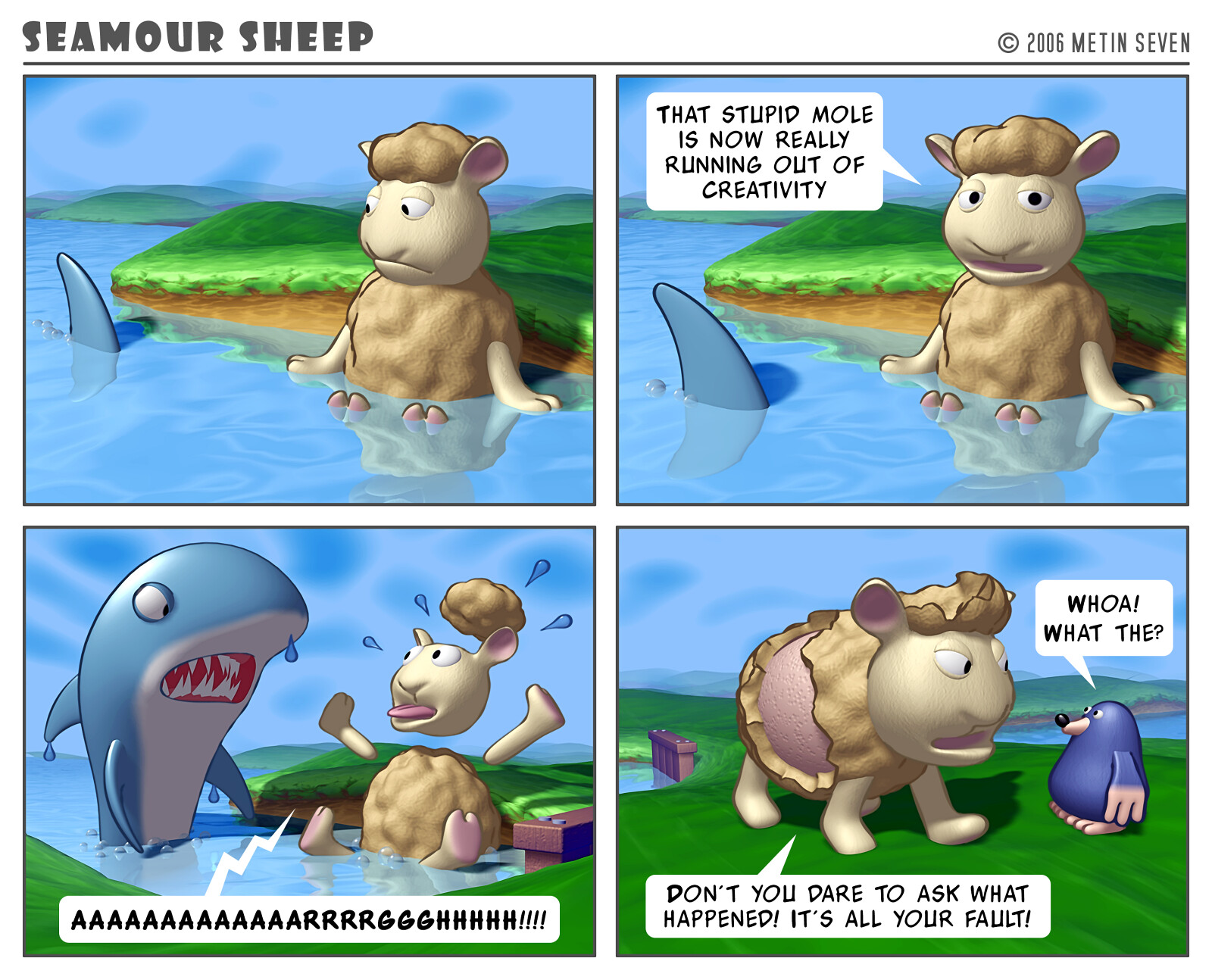 Seamour Sheep and Marty Mole comic strip episode: Shark