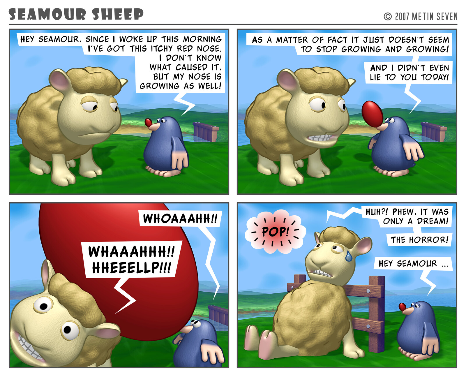 Seamour Sheep and Marty Mole comic strip episode: Red nose