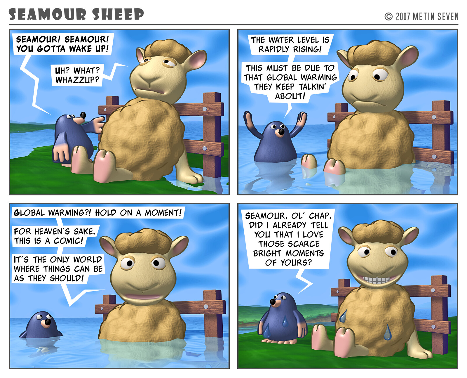 Seamour Sheep and Marty Mole comic strip episode: Global warming